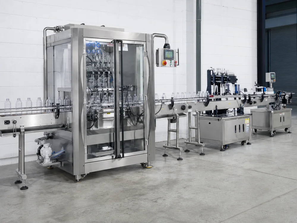Stainless filling and labelling line suitable for industrial production